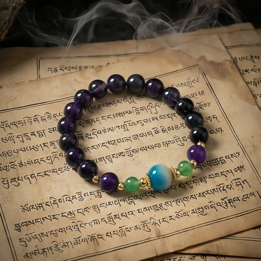 The Violet Kora: Weathered Agate & Faceted Amethyst Heirloom Bracelet