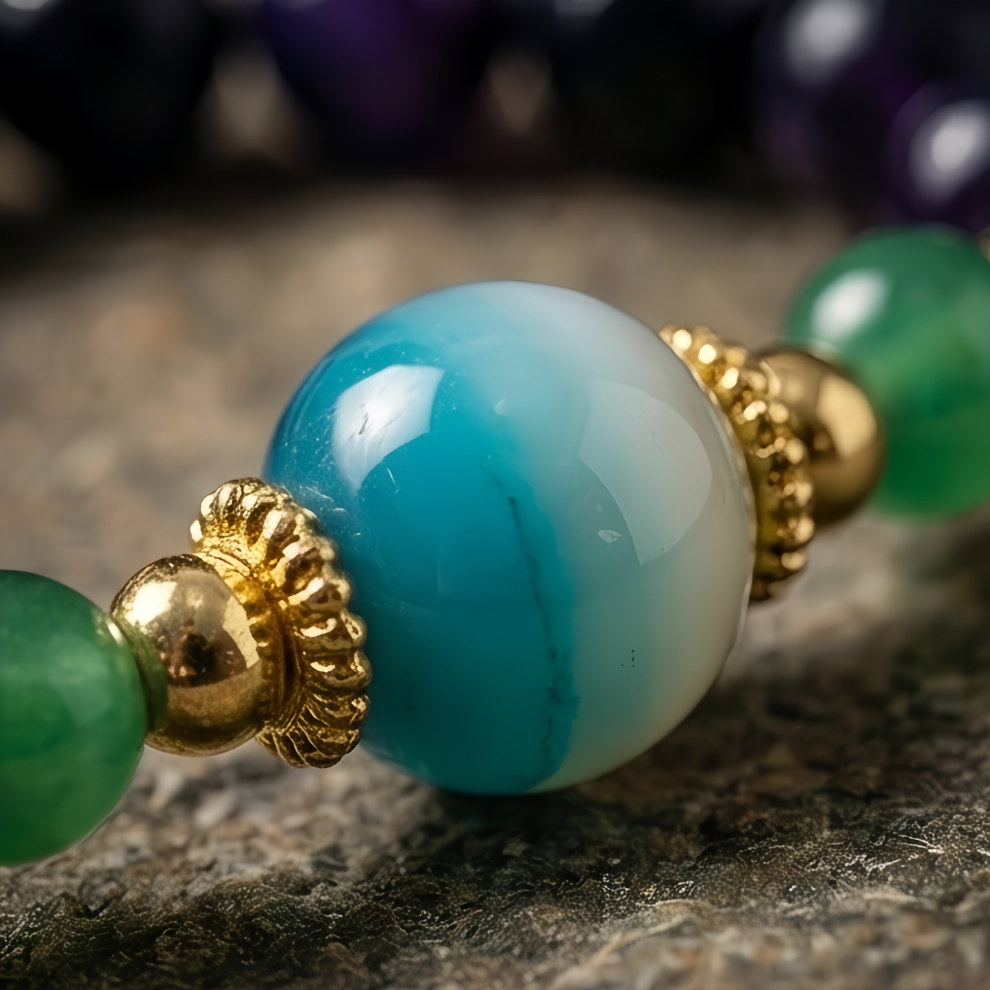 The Violet Kora: Weathered Agate & Faceted Amethyst Heirloom Bracelet