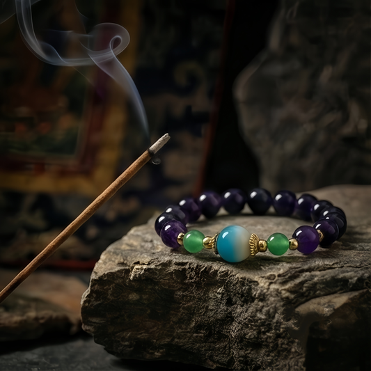 The Violet Kora: Weathered Agate & Faceted Amethyst Heirloom Bracelet