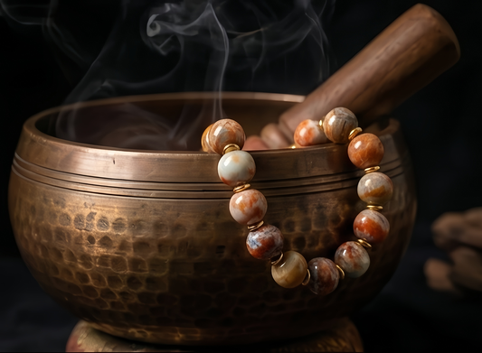 The Primal Echo: Hand-Carved Agate & Crystal Meditation Bracelet