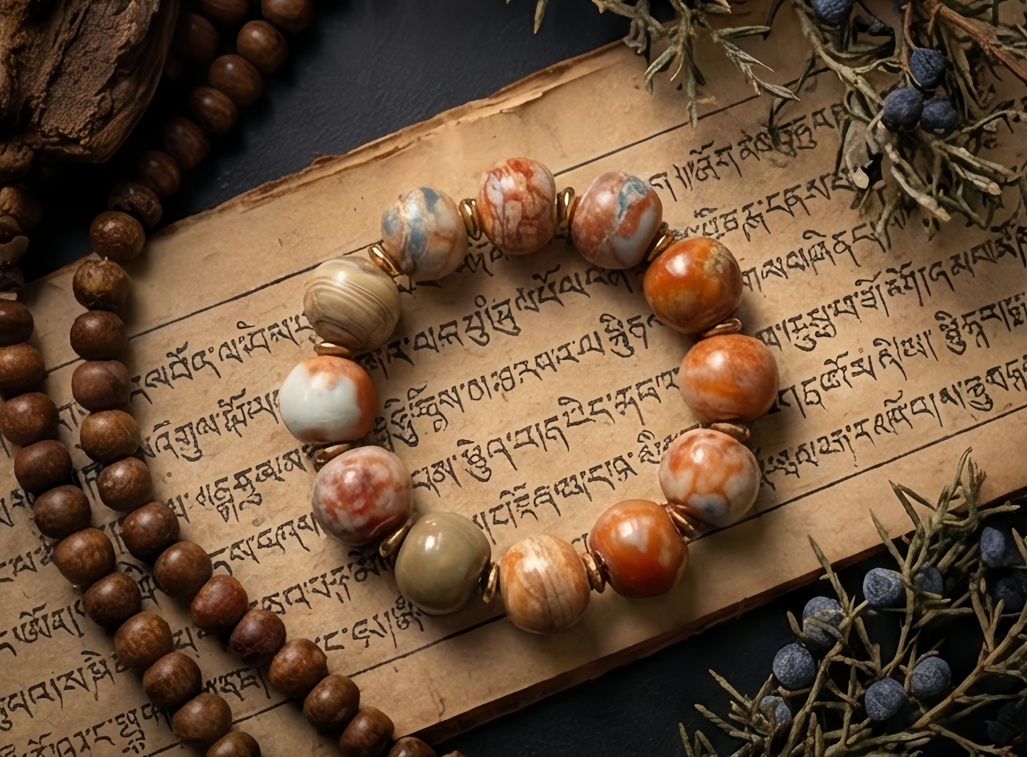 The Primal Echo: Hand-Carved Agate & Crystal Meditation Bracelet