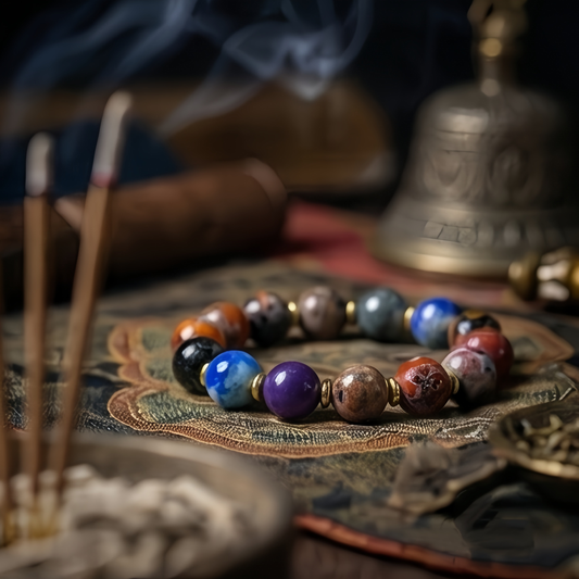 A Hand-Wrought Tibetan Mala Bracelet of Weathered Stone